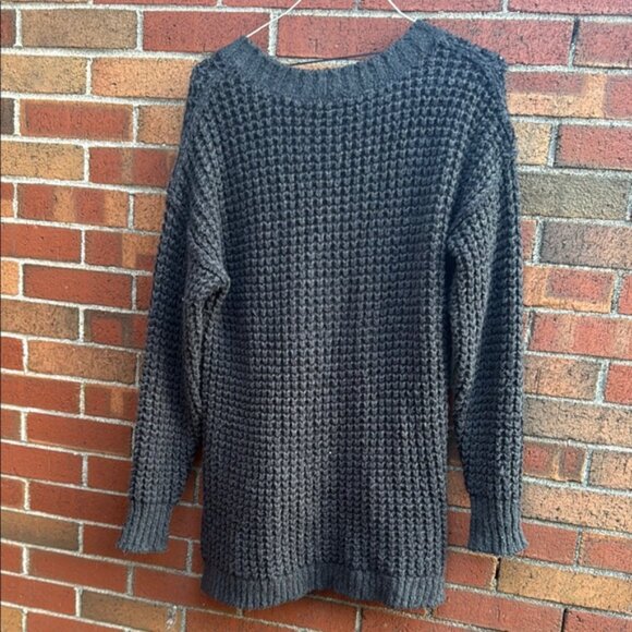 Free People Black V-Neck Sweater with Textured Knit - Picture 3 of 6